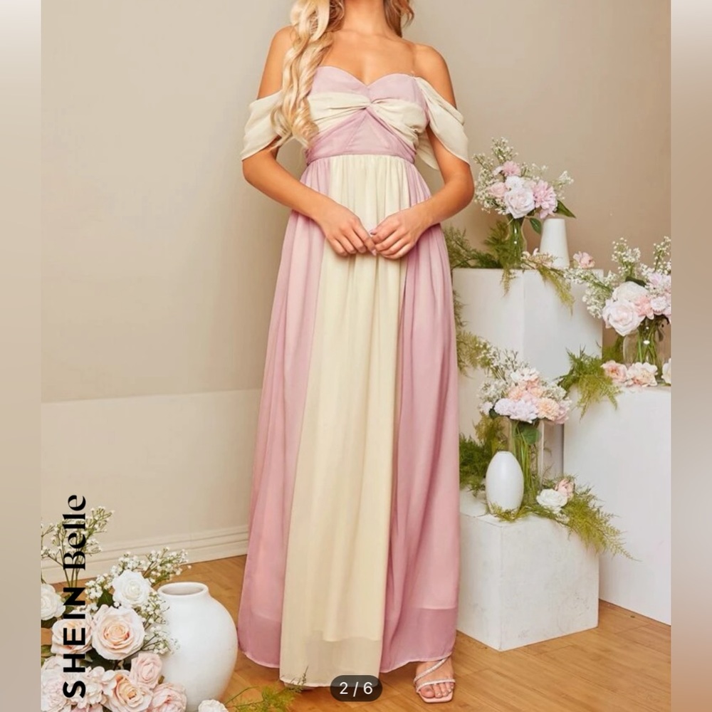 SHEIN Two Tone Off Shoulder Twist Front Dress